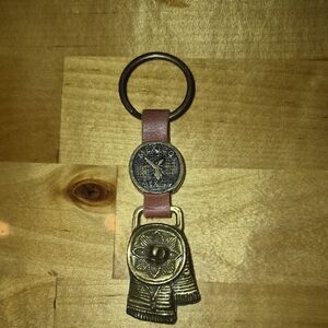 Brown Leather Keychain with Gold Accents